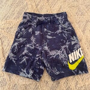 Nike Boys' Navy Tie-Dye Shorts with Lime Swoosh